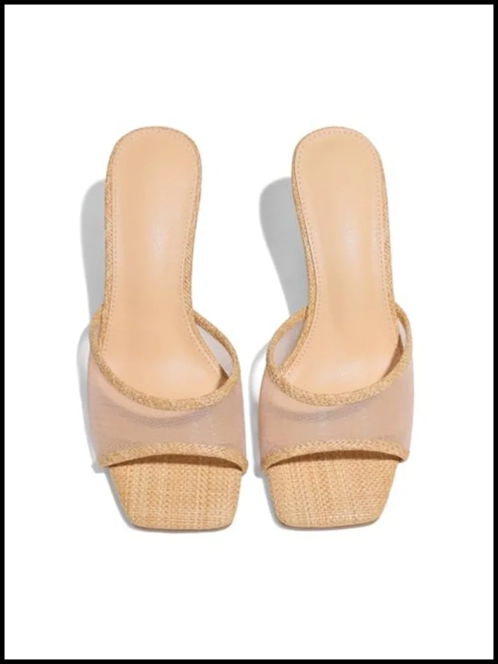 Wedge Sandals Square Open Toe Comfortable Raffia Dressy Sandals Mesh Low Heel